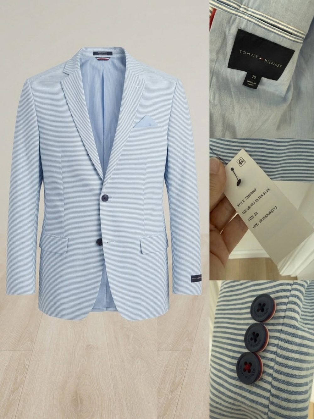 NWT Tommy Hilfiger Boys 20 Seersucker Blazer Light Ultra Blue Fits Women S Men X